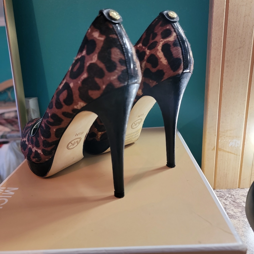 Michael Kors leopard print peep toes heels